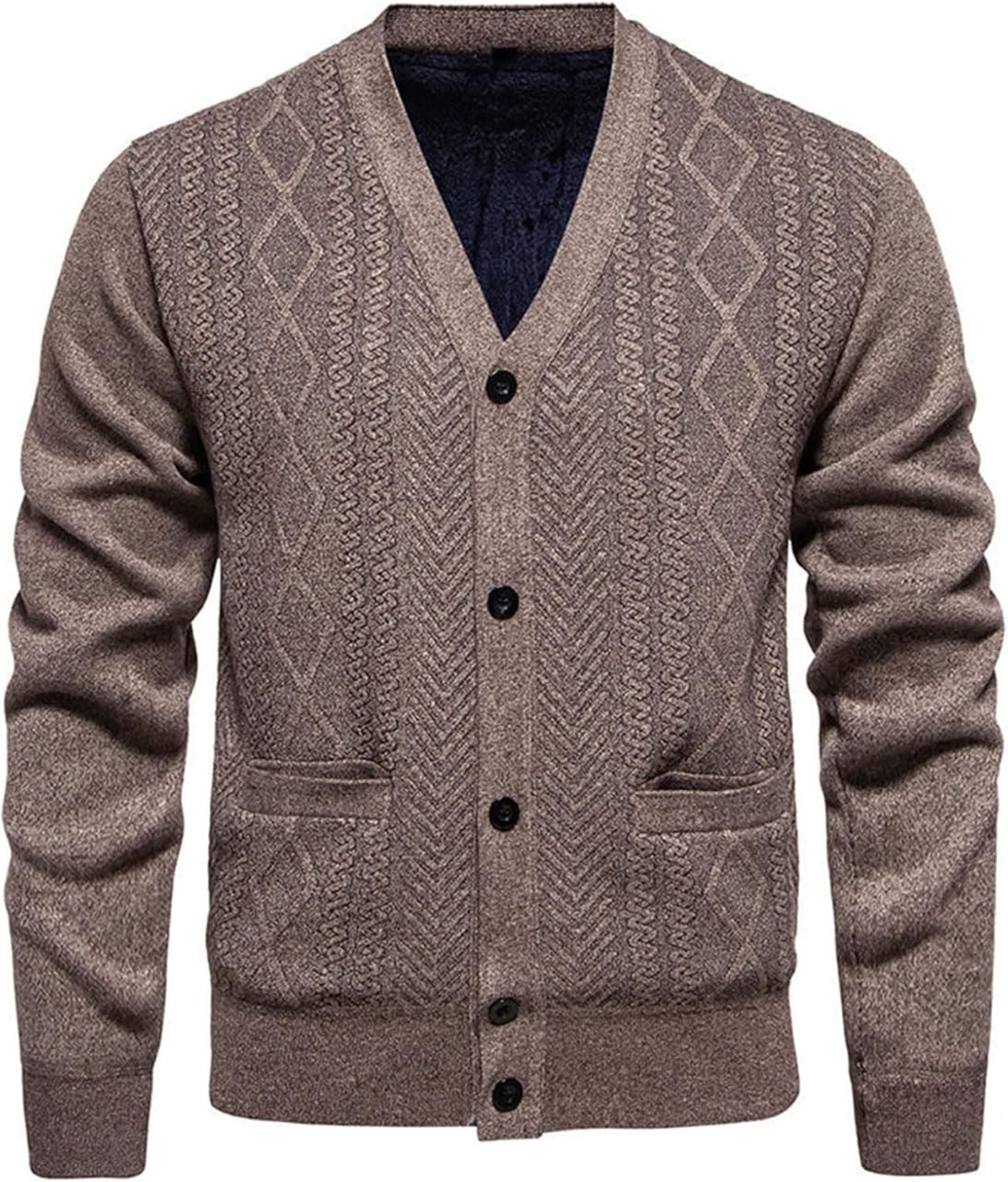 Men’s Classic Knit Button-Up Cardigan – Textured Pattern