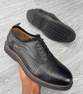 Men’s Black Leather Lace-Up Dress Shoes – Breathable Perforated Comfort Sole