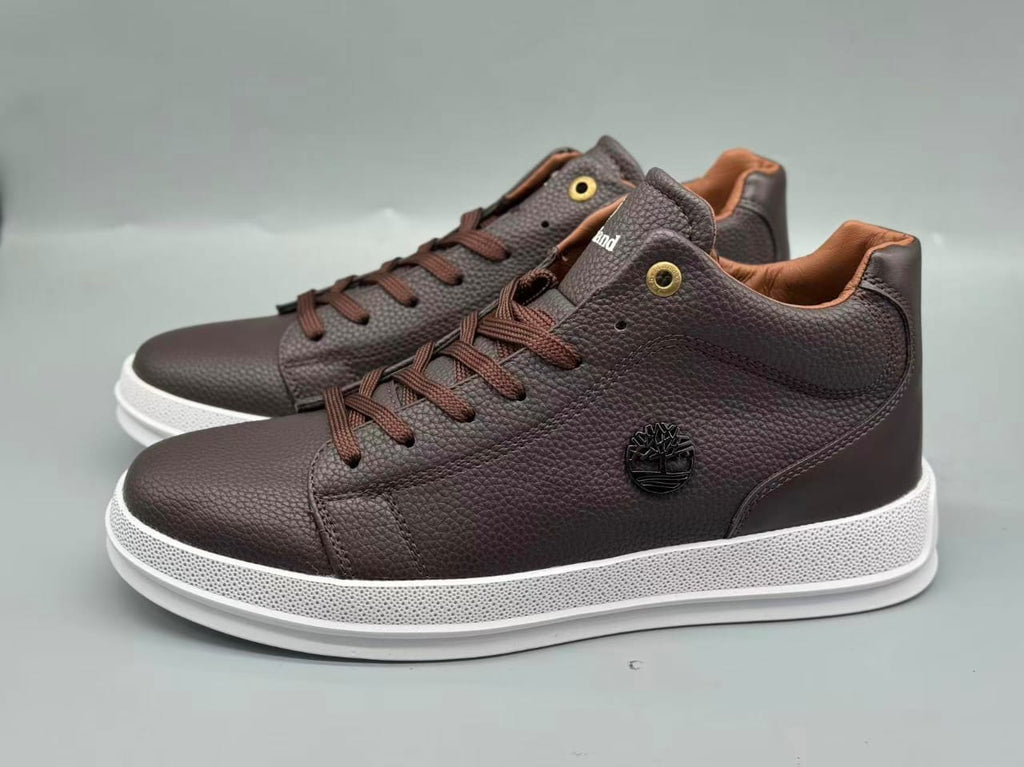 Men’s Brown Leather Casual Sneakers – Low-Top Classic Everyday Shoes