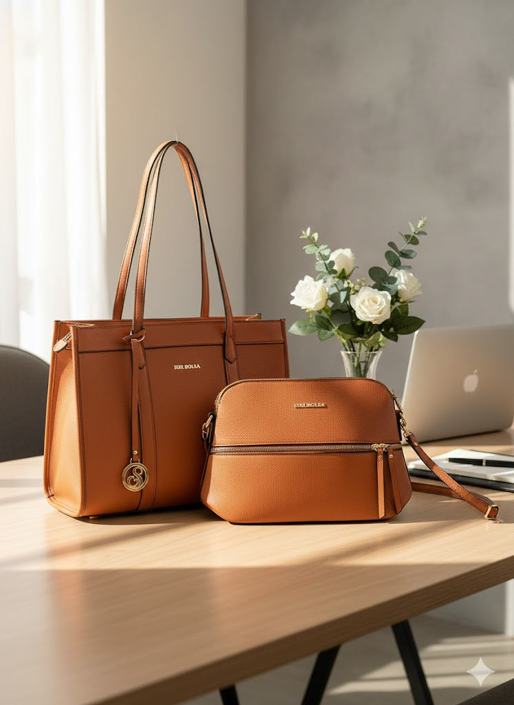 Women’s Leather Handbag Set – Tote & Crossbody Shoulder Bag