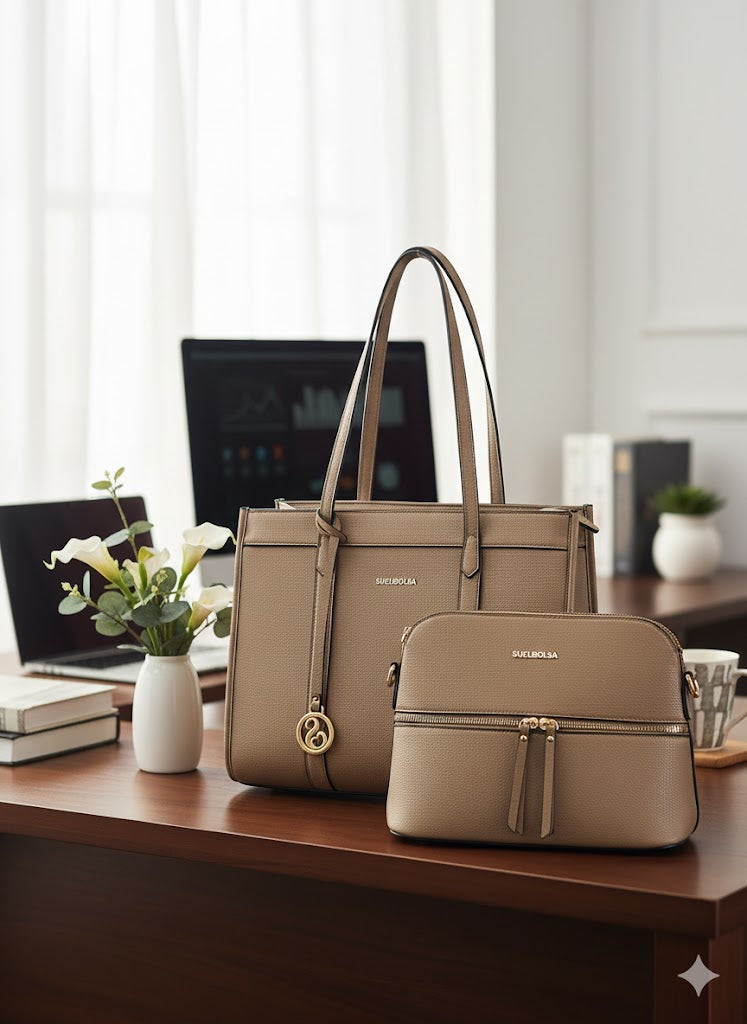 Women’s Leather Handbag Set – Tote & Crossbody Shoulder Bag