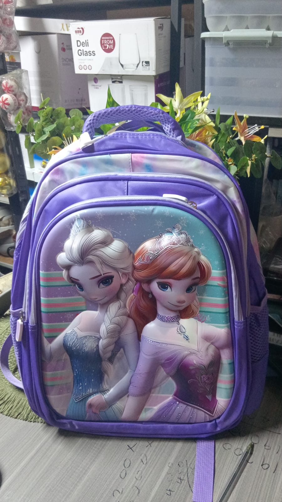 Kids School Backpack – Pink Cartoon-Style Design with Multiple Compartments