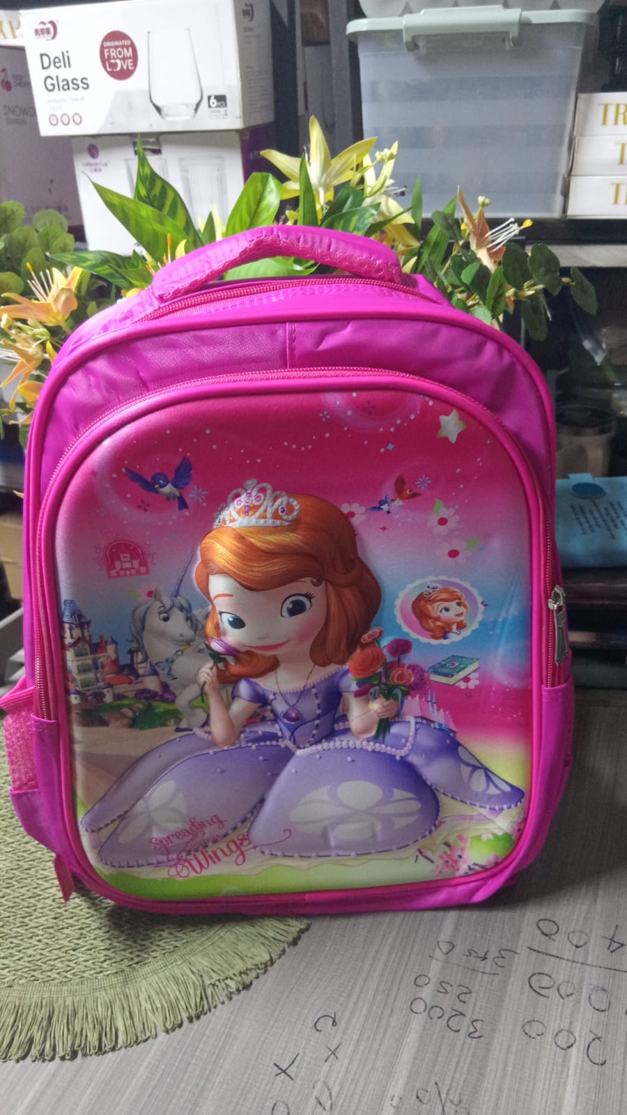 Kids School Backpack – Pink Cartoon-Style Design with Multiple Compartments