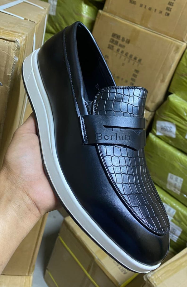 Men’s Black Slip-On Dress Sneakers | Luxury Comfort Casual Shoes