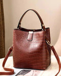 Croc-Embossed Structured Bucket Handbag | Elegant Top Handle & Crossbody Bag
