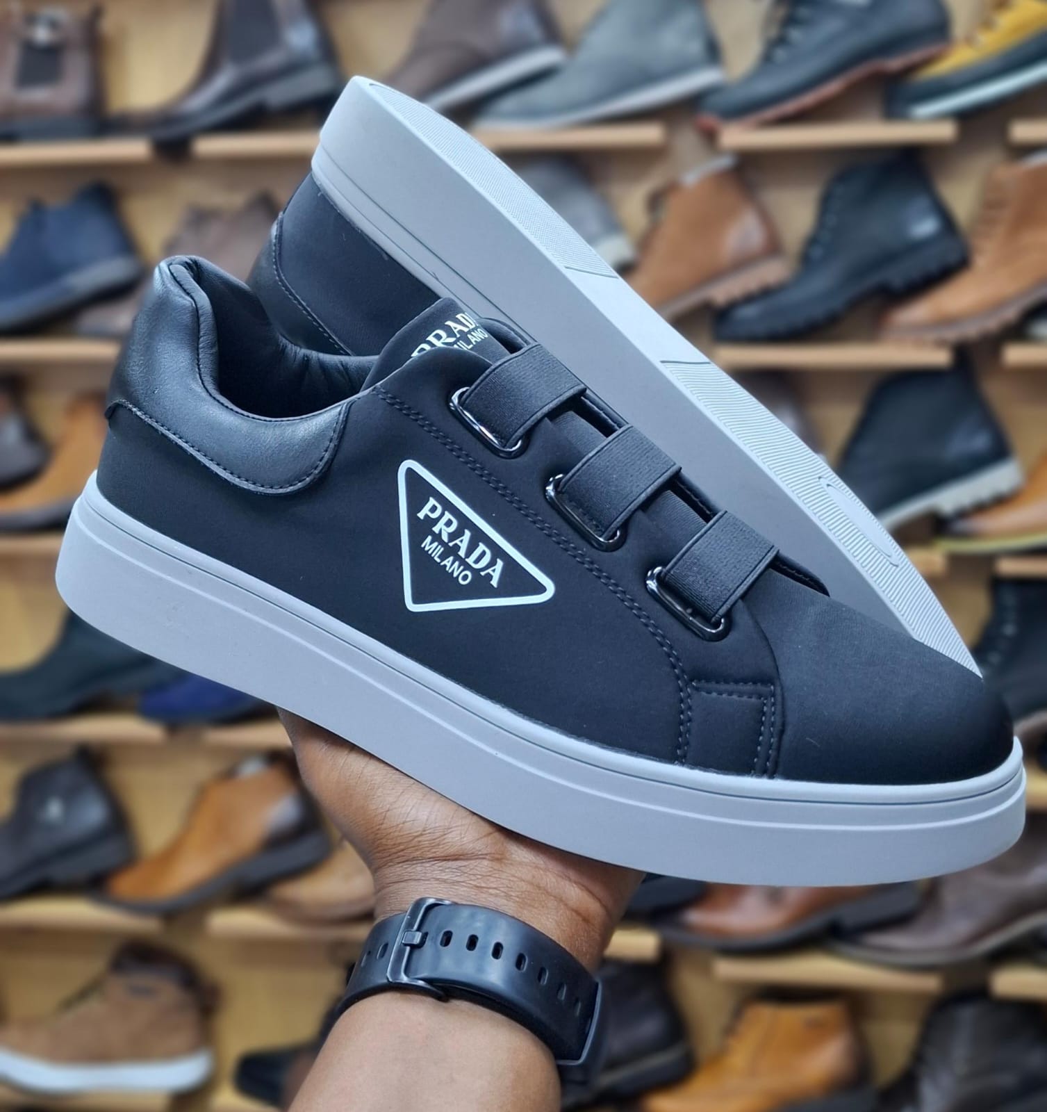 Prada Milano Men’s Black Leather Low-Top Sneakers