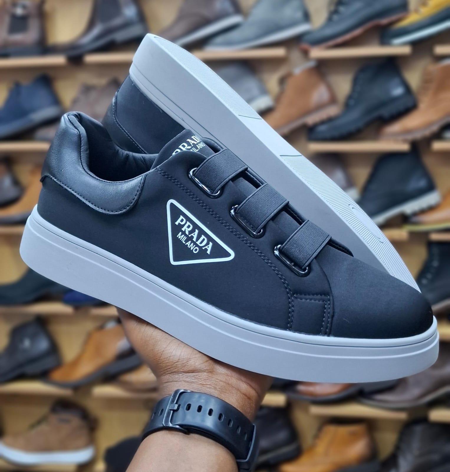 Prada Milano Men’s Black Leather Low-Top Sneakers