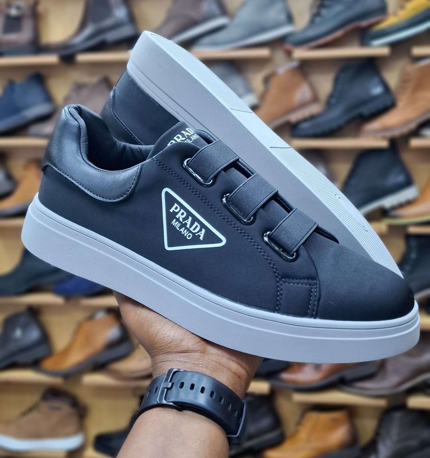 Prada Milano Men’s Black Leather Low-Top Sneakers