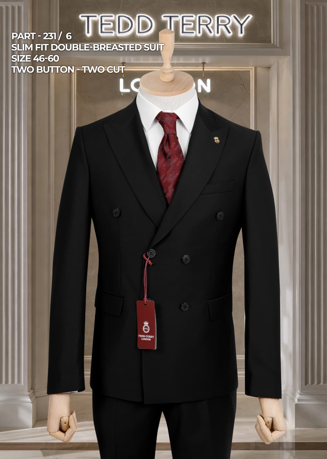 Slim Fit Double-Breasted Suit – Premium 2 Button, Two-Cut Formal Suit (Sizes 46–60)