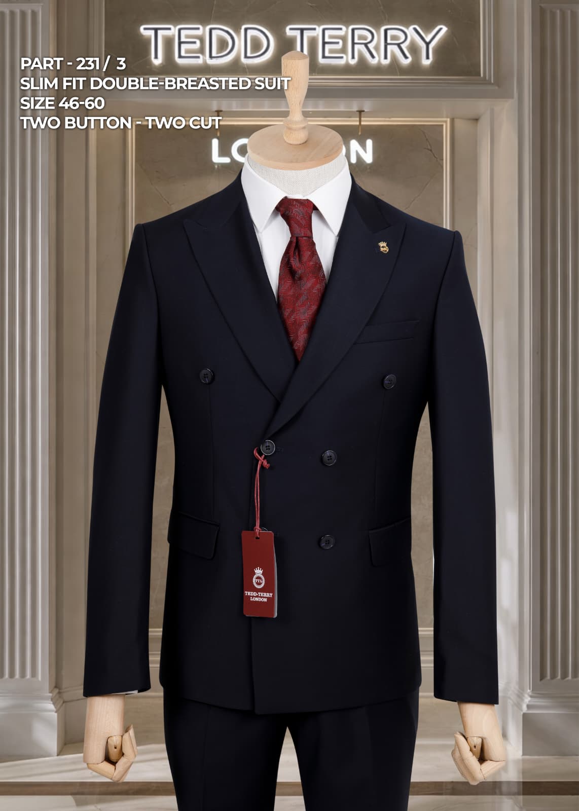 Slim Fit Double-Breasted Suit – Premium 2 Button, Two-Cut Formal Suit (Sizes 46–60)