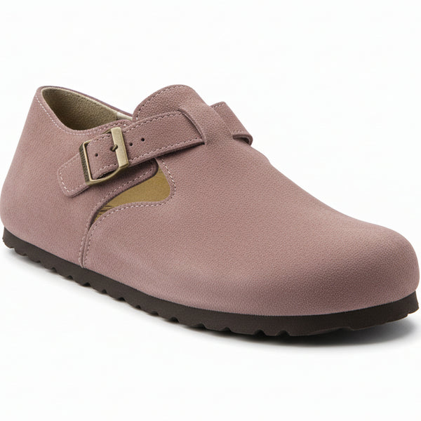 Unisex Suede Comfort Clog Shoes – Adjustable Buckle Casual Slip-On Flats