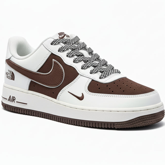 Air Force 1 x North Face Inspired Sneakers – Premium Brown & Cream Low Top Streetwear Trainers