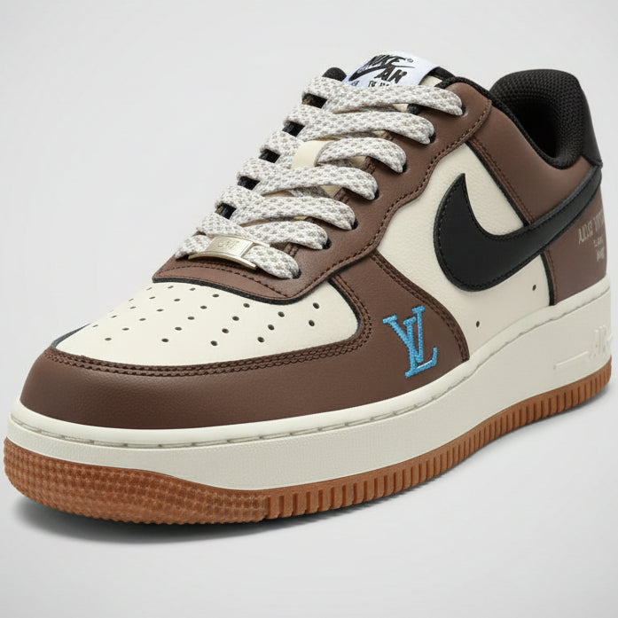Air Force 1 x North Face Inspired Sneakers – Premium Brown & Cream Low Top Streetwear Trainers