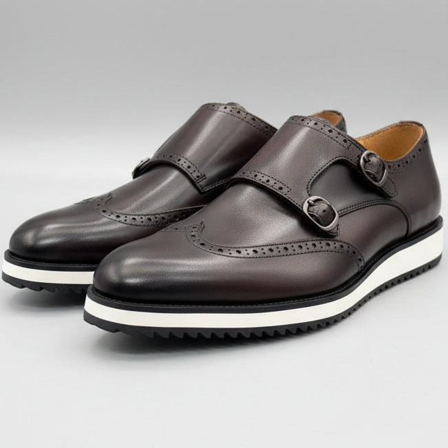 Men’s Double Monk Strap Leather Shoes – Classic Wingtip Formal Dress Shoes