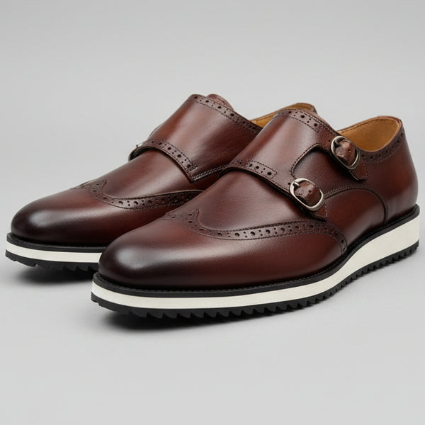 Men’s Leather Double Monk Strap Dress Shoes – Classic Formal Slip-On