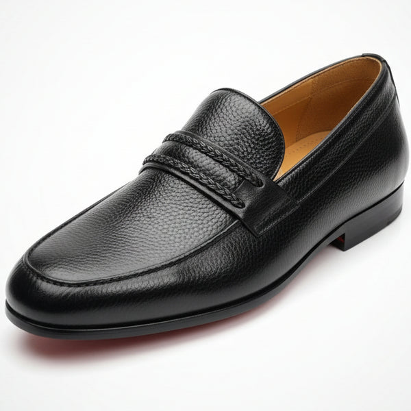 Men’s Black Leather Penny Loafers – Classic Formal Slip-On Dress Shoes