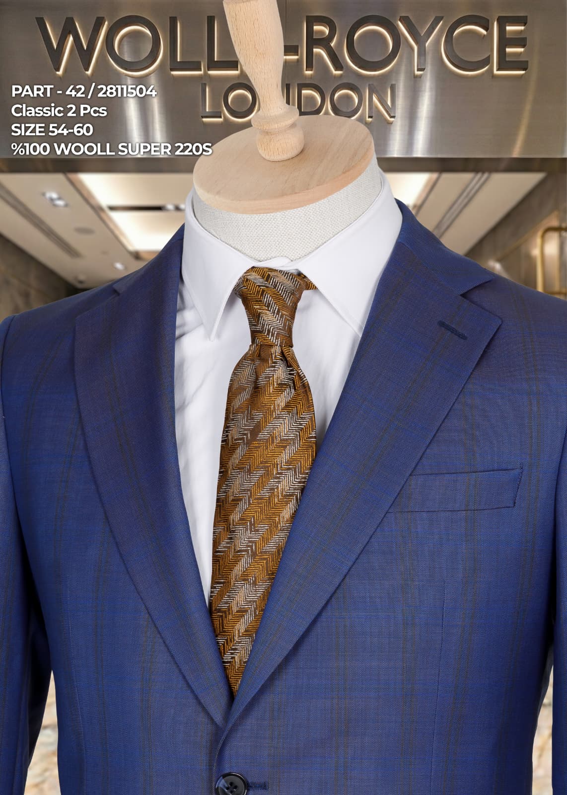 Men’s Super 220s Wool Suit – Classic 2 Piece Formal Business Suit