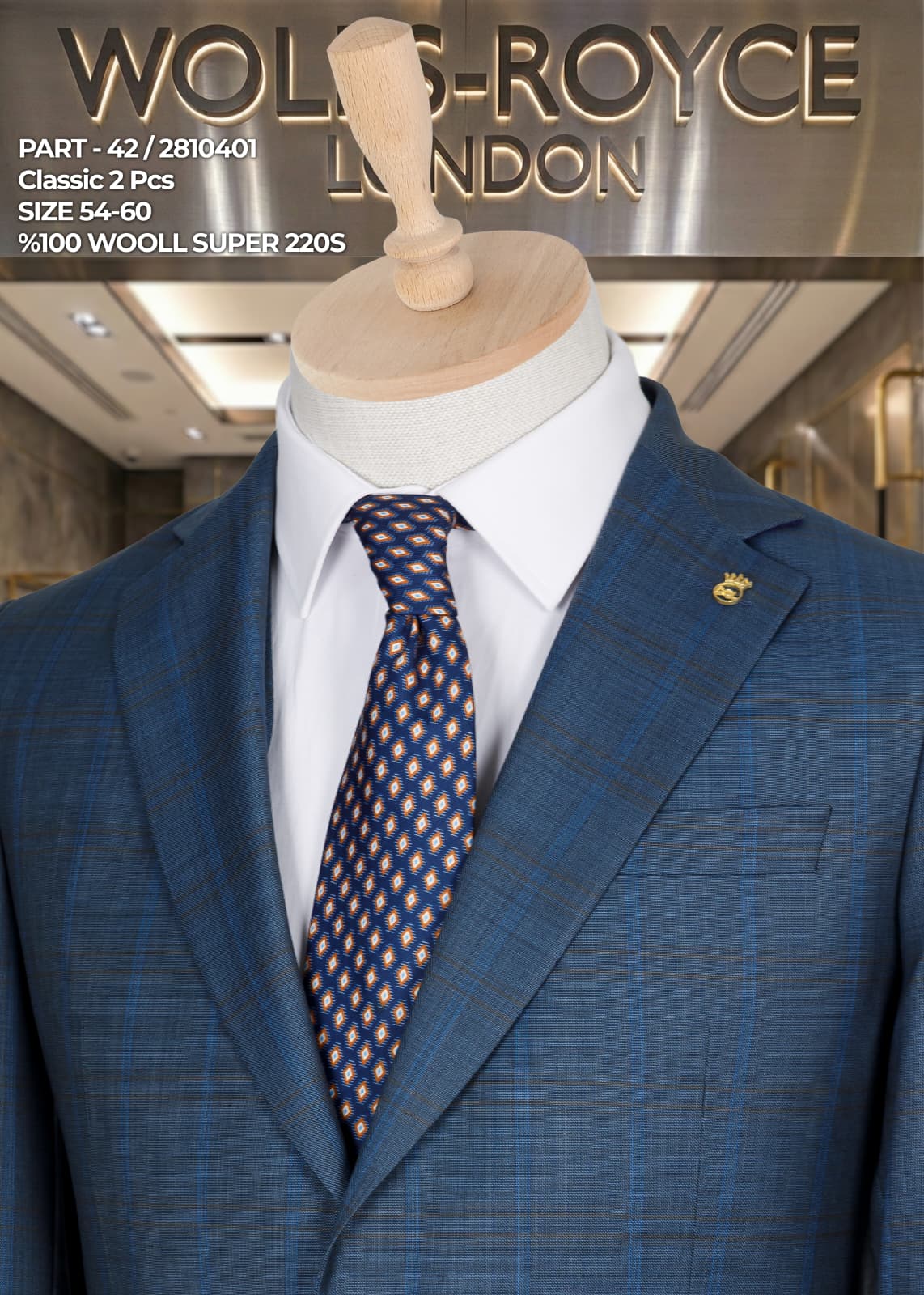 Men’s Super 220s Wool Suit – Classic 2 Piece Formal Business Suit