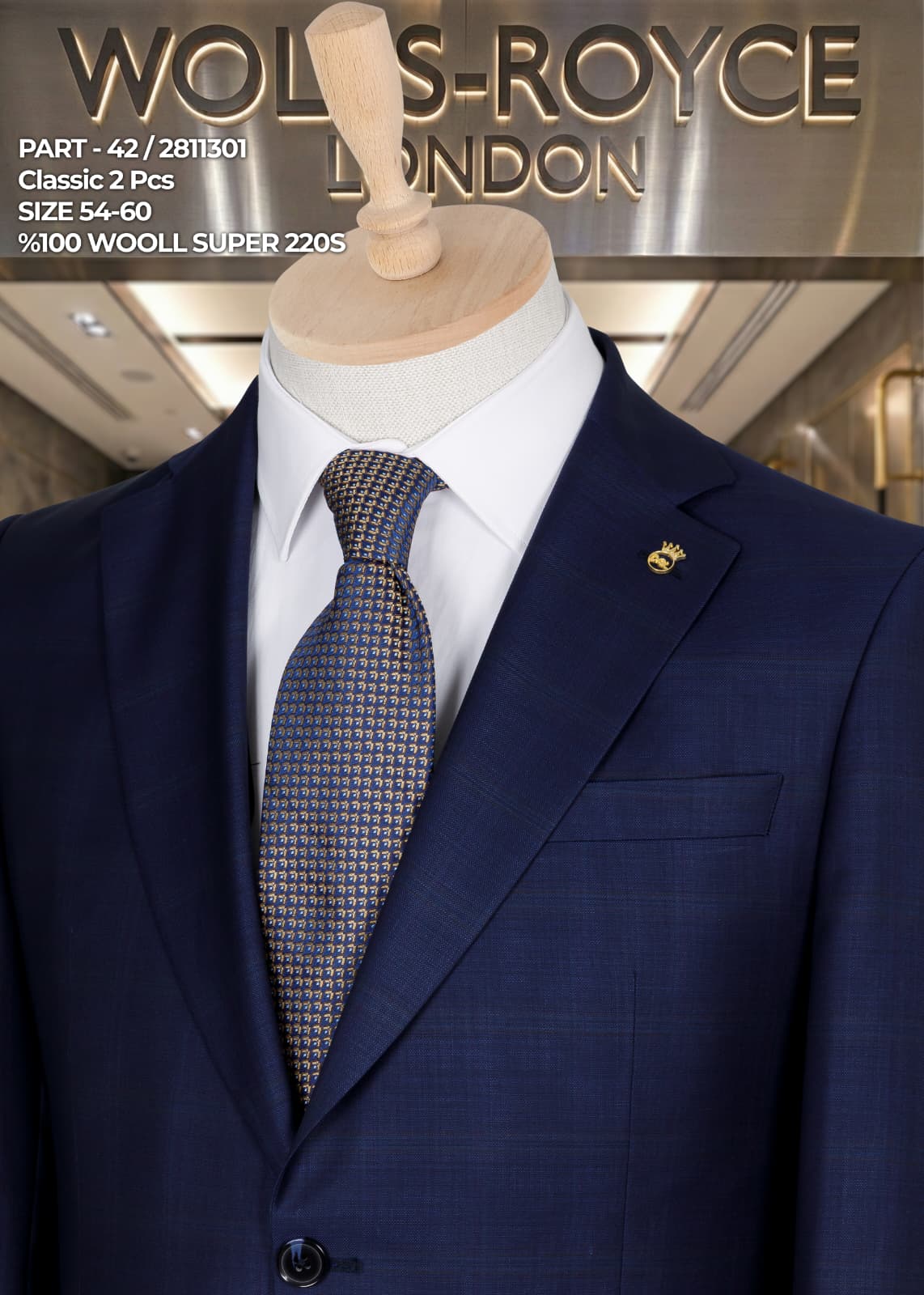 Men’s Super 220s Wool Suit – Classic 2 Piece Formal Business Suit