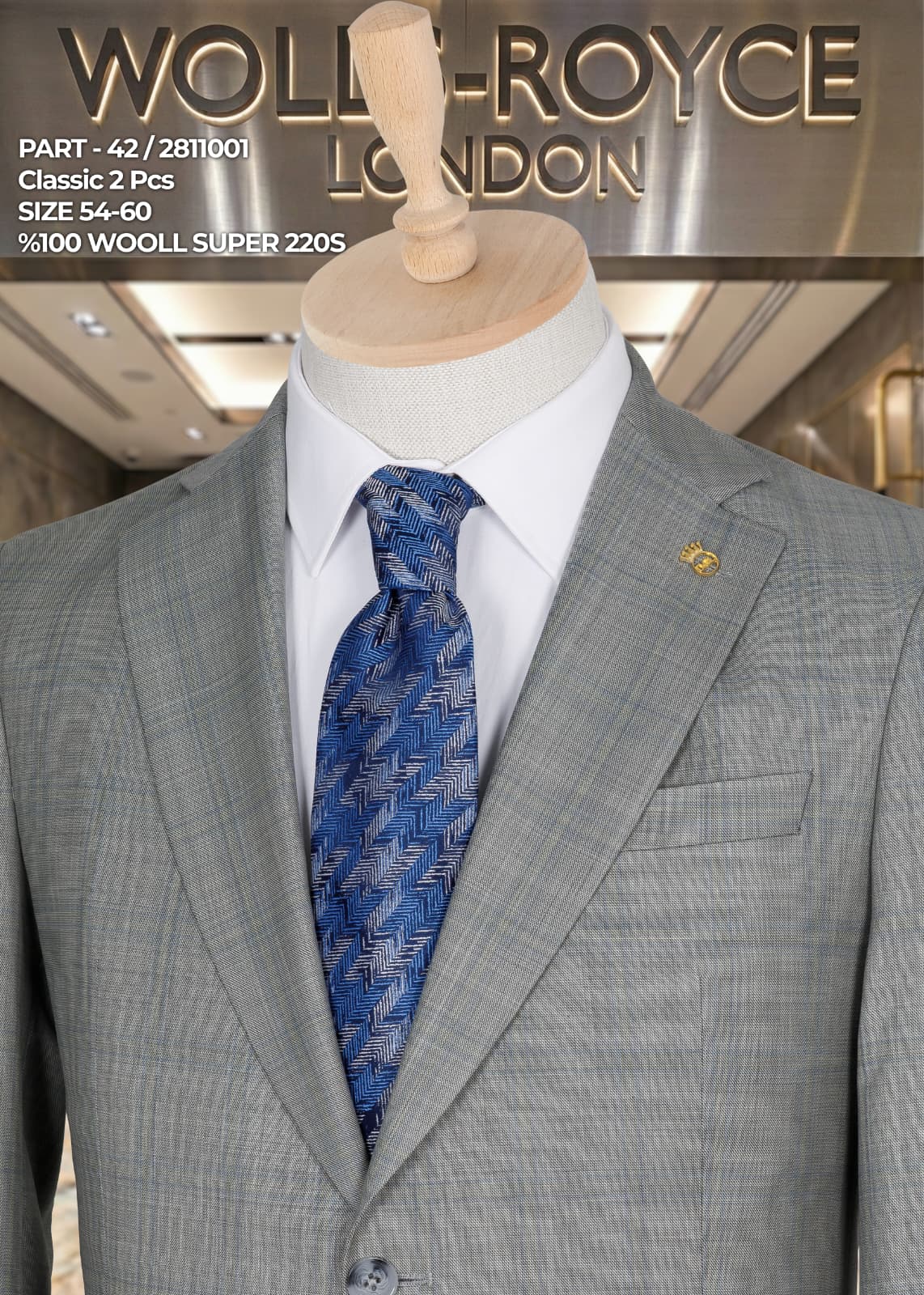 Men’s Super 220s Wool Suit – Classic 2 Piece Formal Business Suit