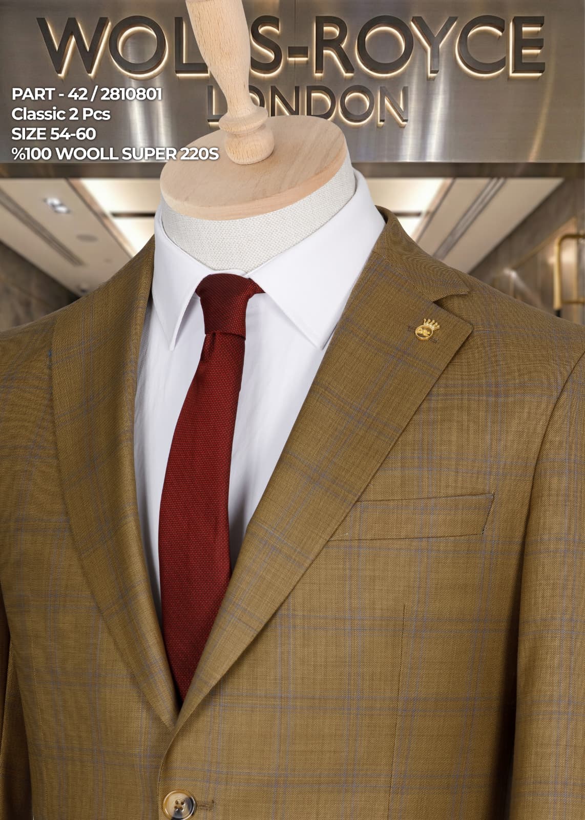 Men’s Super 220s Wool Suit – Classic 2 Piece Formal Business Suit