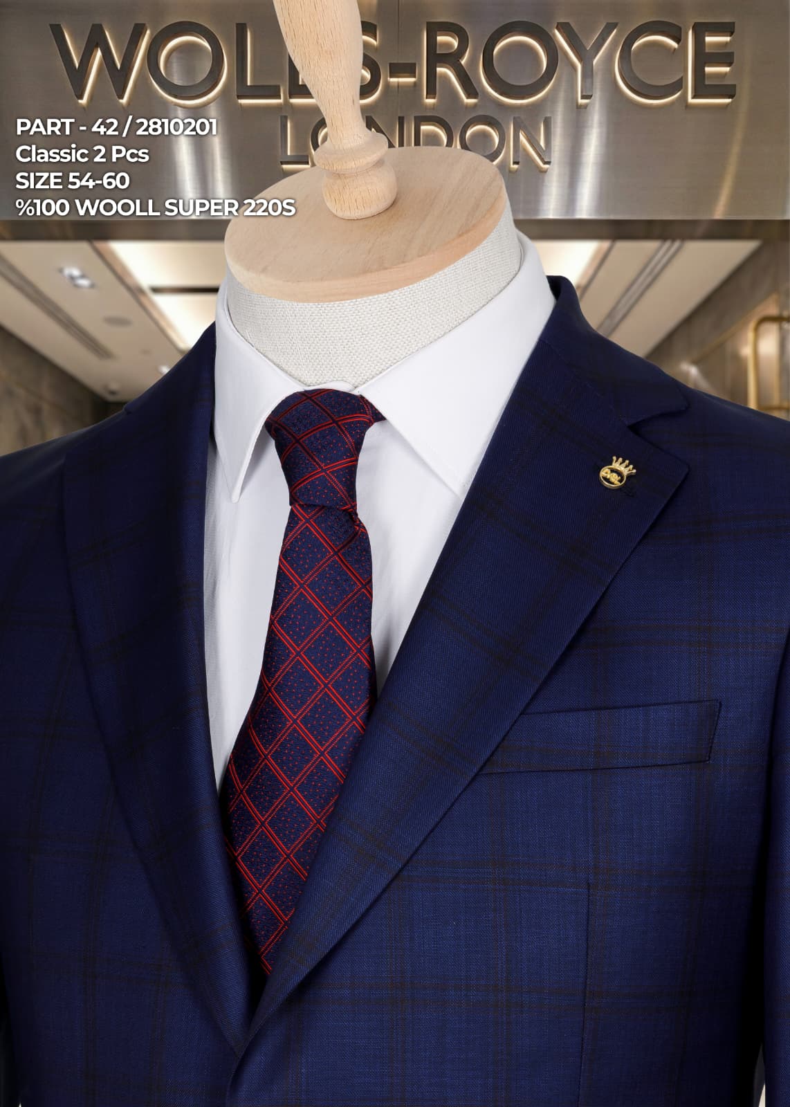 Men’s Super 220s Wool Suit – Classic 2 Piece Formal Business Suit