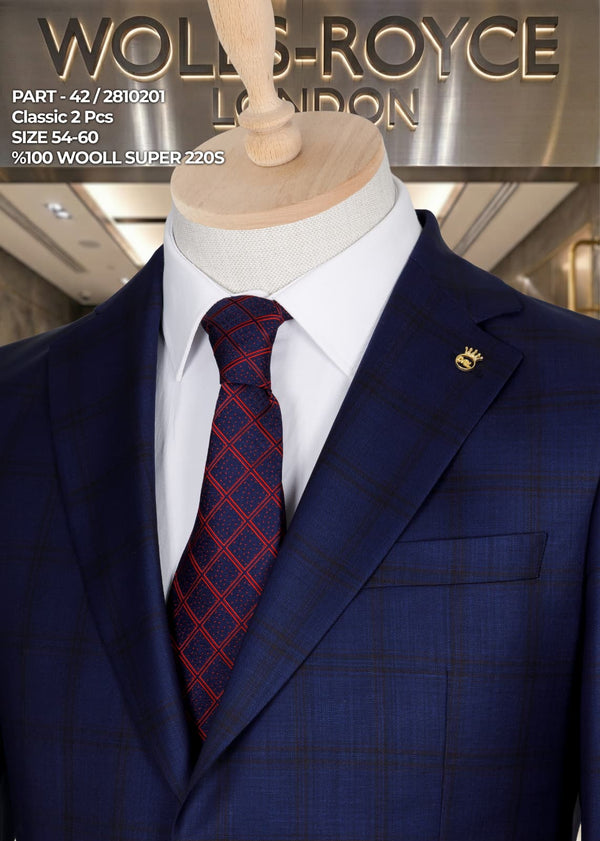 Men’s Super 220s Wool Suit – Classic 2 Piece Formal Business Suit