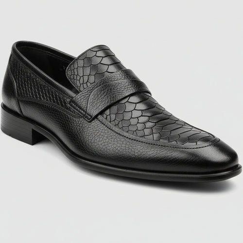 Men’s Croc-Texture Leather Loafers in Kenya | Premium Black & Brown Official Shoes