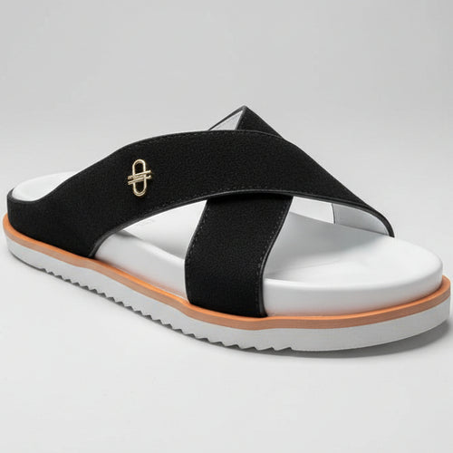 Luxury Cross Strap Slide Sandals – Premium Suede & Leather Casual Slippers (Green / Black / Brown / Tan / Olive)