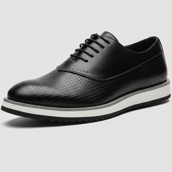 Men’s Premium Textured Dress Sneakers – Classic Black Smart Casual Shoes | Comfortable Fashion Trainers