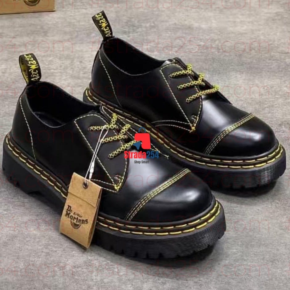 Black Leather Derby Shoes – Chunky Sole Streetwear Formal Docs Style