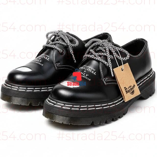 Black Leather Derby Shoes – Chunky Sole Streetwear Formal Docs Style