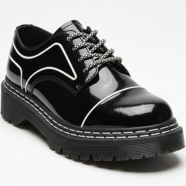 Black Leather Derby Shoes – Chunky Sole Streetwear Formal Docs Style