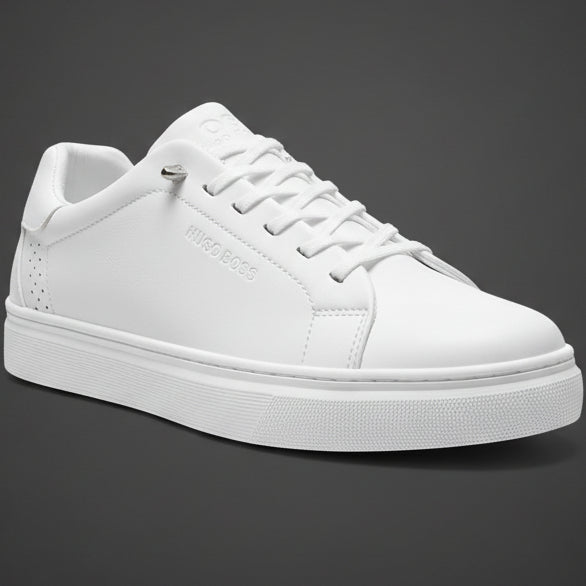 Men’s Premium Minimalist Sneakers – Clean Leather Casual Shoes (White & Navy)