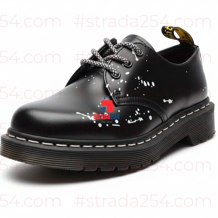 Chunky Streetwear Derby Shoes – Black Paint-Splatter Platform Shoes (Unisex)