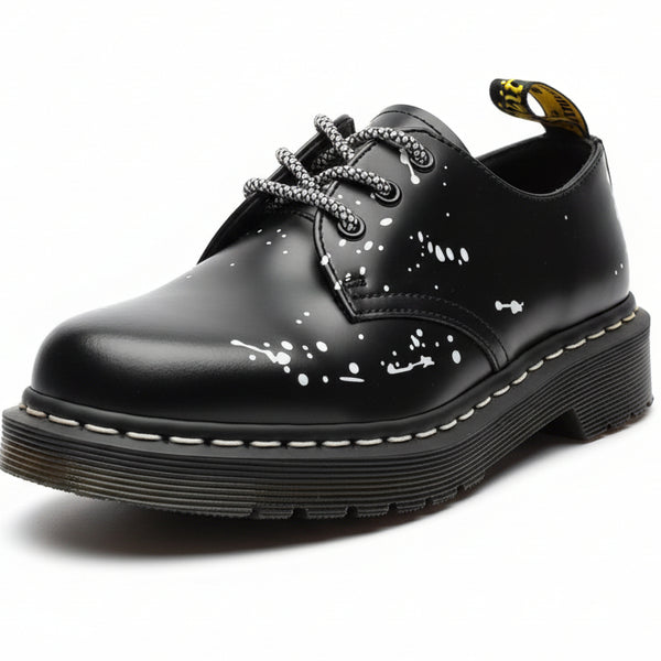 Chunky Streetwear Derby Shoes – Black Paint-Splatter Platform Shoes (Unisex)
