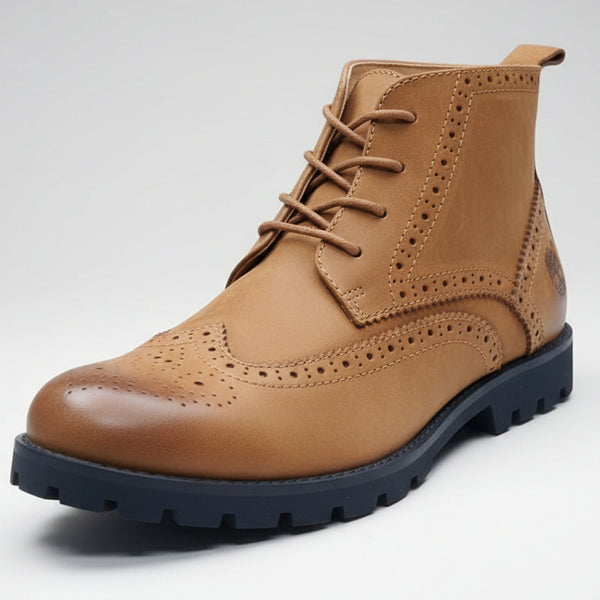 STRADA254 Premium Leather Brogue Ankle Boots – Rugged Lace-Up Casual & Smart Boots
