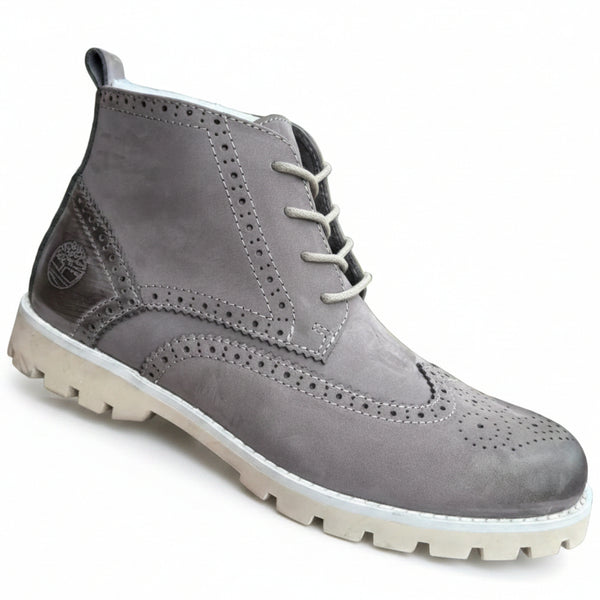 Premium Matte Black Brogue Boots – Luxury Casual Leather Ankle Boots_KK