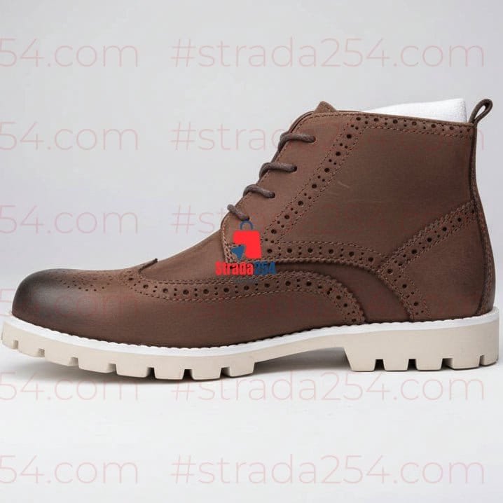 Premium Matte Black Brogue Boots – Luxury Casual Leather Ankle Boots_KK