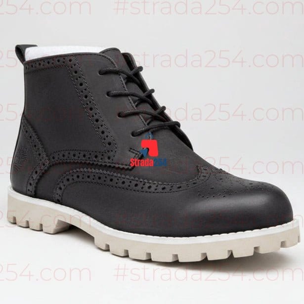 Premium Matte Black Brogue Boots – Luxury Casual Leather Ankle Boots_KK