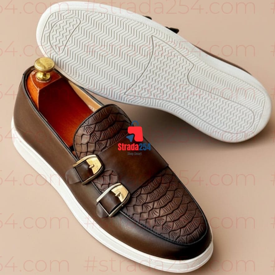 Luxury Double Monk Strap Leather Slip-On Sneakers – Crocodile Embossed Casual Dress Shoes | Black, Brown & Cognac_DPA