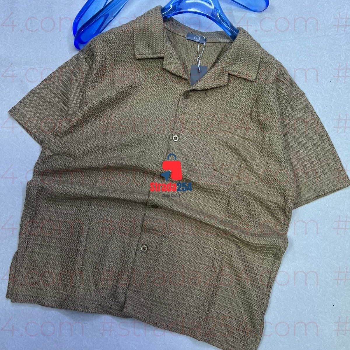 Men’s Premium Cuban Collar Textured Knit Shirt – Breathable Summer Casual Button-Up_AT