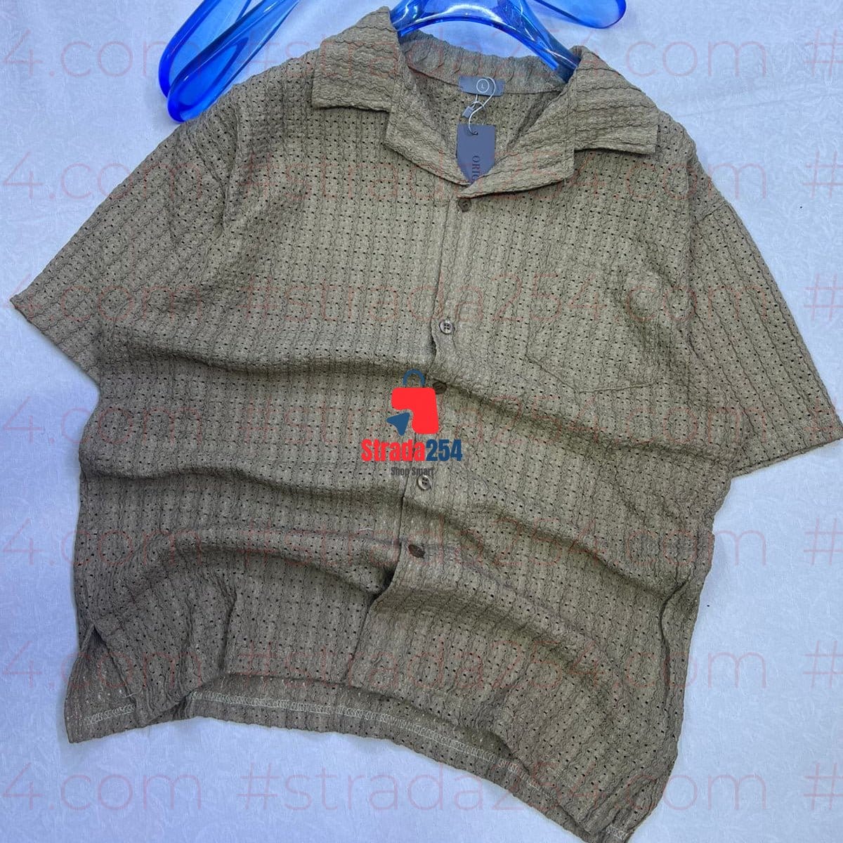Men’s Premium Cuban Collar Textured Knit Shirt – Breathable Summer Casual Button-Up_AT
