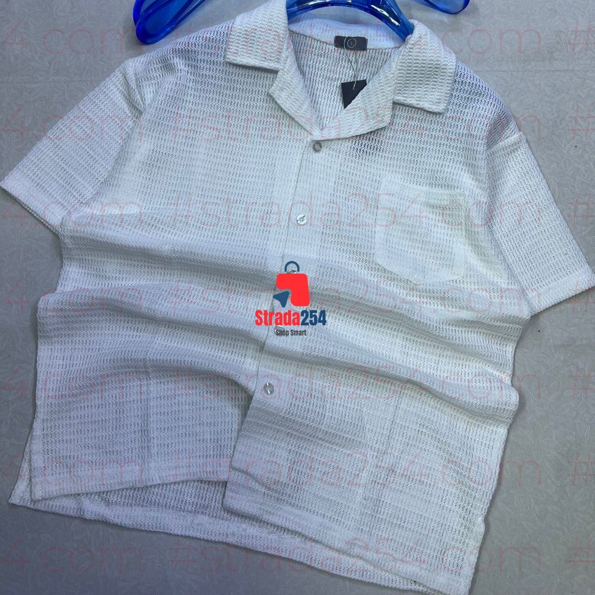 Men’s Premium Cuban Collar Textured Knit Shirt – Breathable Summer Casual Button-Up_AT
