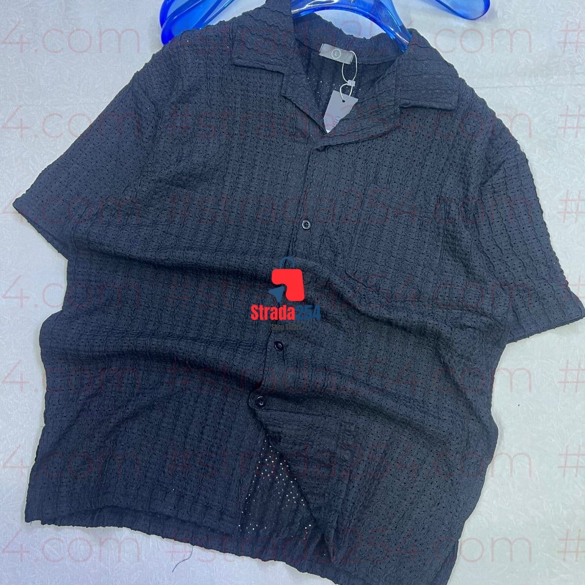 Men’s Premium Cuban Collar Textured Knit Shirt – Breathable Summer Casual Button-Up_AT
