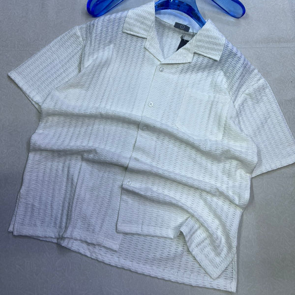 Men’s Premium Cuban Collar Textured Knit Shirt – Breathable Summer Casual Button-Up_AT