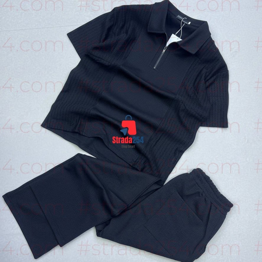 Men's Premium Textured Zip Polo & Trouser Co-Ord Set_AT