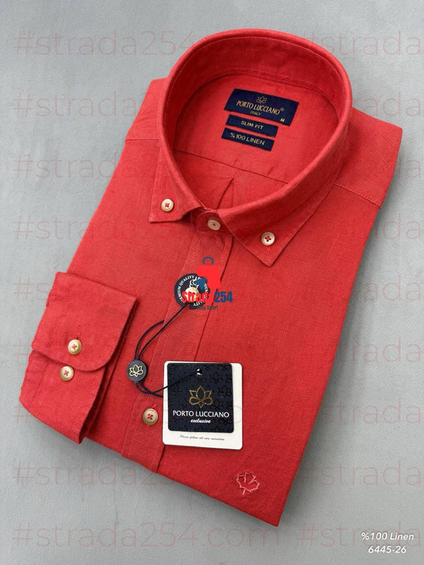 Exclusive Men's 100% Linen Slim Fit Long Sleeve Shirt_SLM