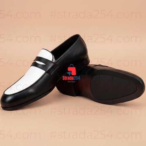 Men's Premium Two-Tone Leather Penny Loafers – Classic Slip-On Formal Dress Shoes_PRNC