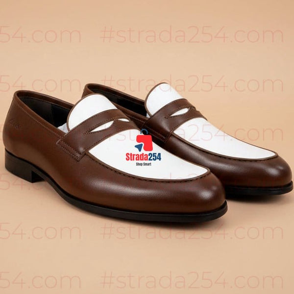 Men's Premium Two-Tone Leather Penny Loafers – Classic Slip-On Formal Dress Shoes_PRNC